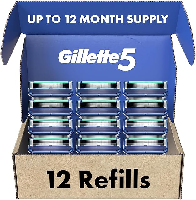 Gillette5 Mens Razor Blade Refills, 12 Count, Lubrastrip for a More Comfortable Shave