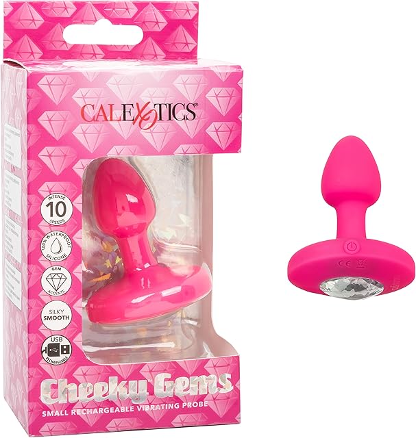 CalExotics Cheeky Gems Small Rechargeable Vibrating Probe Anal Vibrator for Adult Sex Toy - Pink