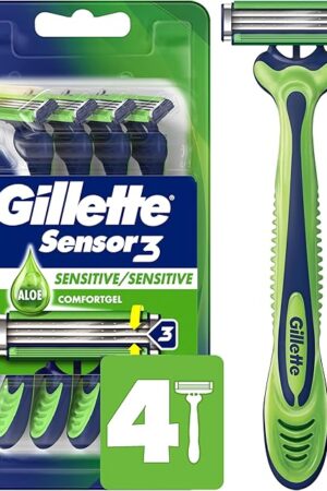 Gillette Sensor3 Sensitive Men's Disposable Razor, 4 Razors