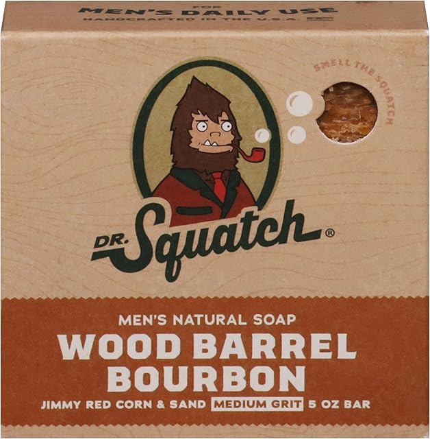 Dr Squatch All Natural Bar Soap for Men with Medium Grit, Wood Barrel Bourbon 5 Ounce (Pack of 1)