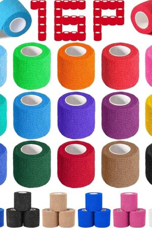 AZEN 16 Pack Self Adhesive Bandage Wrap, 2" X 5 Yards Elastic Cohesive Bandage Wrap, Color Athletic Tape, Vet Wrap, Ankle Tape
