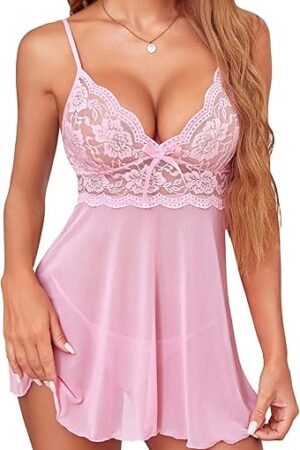 Women Lingerie Lace Babydoll Strap Chemise Halter Teddy V Neck Sleepwear