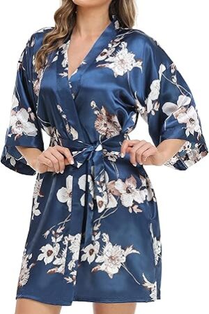 Women's Floral Satin Robe Bridal Party Bride Bridesmaid Robes for Women Short Kimono Robe Dressing Gown Loungewear