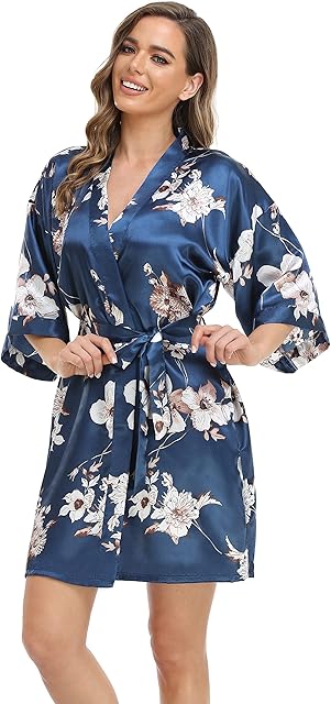 Women's Floral Satin Robe Bridal Party Bride Bridesmaid Robes for Women Short Kimono Robe Dressing Gown Loungewear