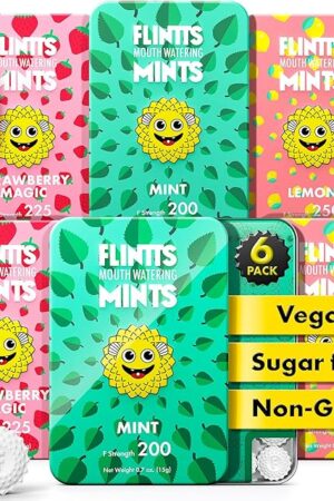 Flintts Mints 2x After Party Pack - Mint (2), Strawberry Magic (2), Lemon(2) - Sugar Free & Vegan, Mouth Watering Mints for Oral Health - Breath Freshener Mint Pocket Size - Dry Mouth Products