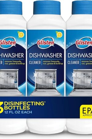 Glisten Dishwasher Cleaner, Removes Limescale, Rust, Buildup, and Grease, Lemon Scent, Made in the USA, 12 Ounce Bottle, 3-Pack