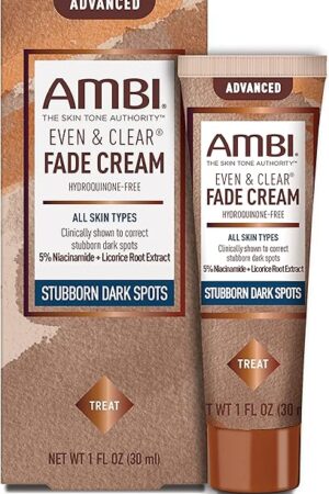 Ambi Even & Clear Advanced Fade Cream, Hydroquinone-free, Hyperpigmentation Treatment, Stubborn Dark Spot Corrector, Results In As Little As 2-3 Weeks, Niacinamide, Licorice Root Extract, PHA, 1 Fl Oz