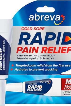 Abreva Cold Sore Treatment Rapid Pain Relief Cream - 1 Tube, 3 Grams