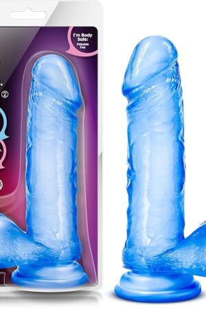 Blush Novelties 8 Inch Long Realistic Dildo - Soft 1.75" Thick Shaft - Strap On Compatible Suction Cup Base for Hands Free Play - Body Safe Sex Toy for Couples - Clear Blue