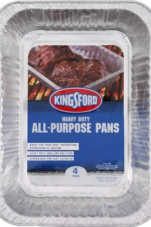 Kingsford Heavy Duty Large Aluminum Pans - Disposable Aluminum Pans for Cooking, Baking, Grilling, Frying & Roasting - Ideal Disposable Chafing Dish, Broiler, & Outdoor Tray 4 Count, (Pack of 1)