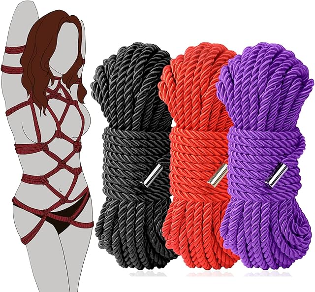 BDSM Bondage Shibari Sex Rope - BDSM Beginner Set Kit Adult Fetish Bondage Restraints Set Sex Toys for Women, Men & Couples, 32 Feet 8MM (3 Cloors)