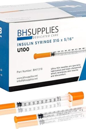 BH Supplies Insulin Syringes U-100 31G 1ml/cc 5/16" (8mm) Pack of 100 Pcs