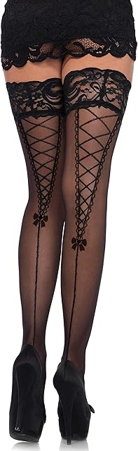 Women's Cuban Heel Backseam Sheer Thigh High Stocking