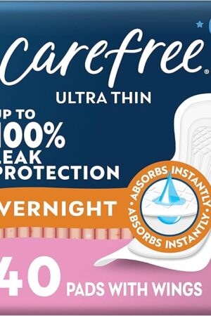 Carefree Ultra Thin Overnight Pads With Wings, 40ct