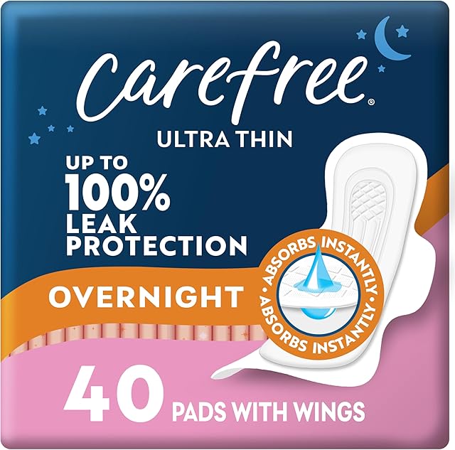 Carefree Ultra Thin Overnight Pads With Wings, 40ct