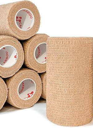 [8 Pack 4" x 5 Yards] Beige-Self Adhesive Cohesive Bandage Wrap, Self Adherant Non-Woven Wrap Rolls, Atheletic Tape for Wrist, Ankle, Hand, Leg, Premium-Grade Medical Stretch Wrap
