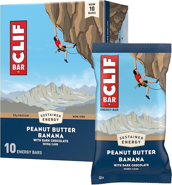 CLIF BAR - Peanut Butter Banana with Dark Chocolate Flavor - Made with Organic Oats - Energy Bars - Non-GMO - Plant Based Protein Bars (10 Pack)