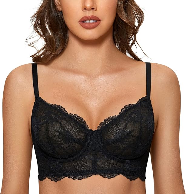 Women's Sexy Lace Bra Underwire Bralettes Low Back Full Coverage See Through Longline Unlined Bras
