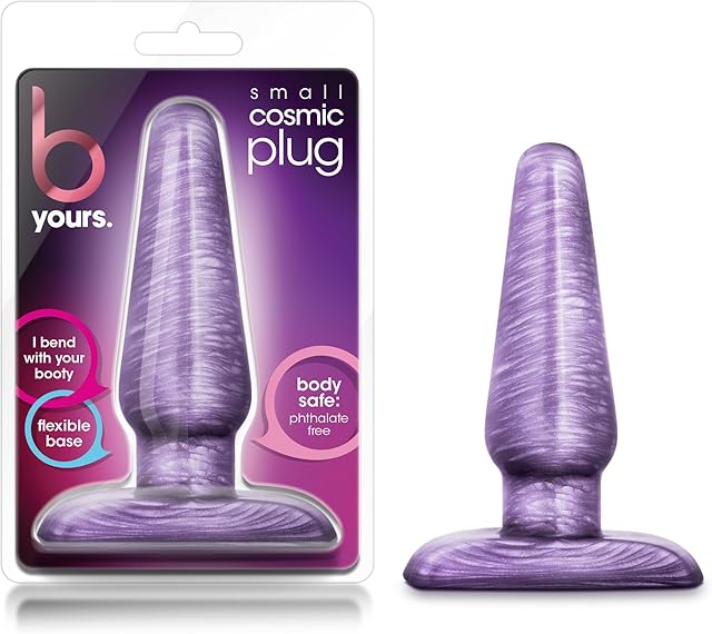 Blush Novelties B Yours Cosmic Plug - 4 Inch Soft Beginner Small Tapered Slim Anal Butt Plug - Easy to Insert - Narrow Base for Comfort - Adult Sex Toys for Women Men - Non Porous Body Safe - Purple
