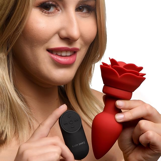28x Rose Anal Plug Vibrator with Remote-Battery Included. Premium Silicone Adult Sex Toy for Women, Prostate Toy for Men and Vibrating Butt Plug Toy for Couples Adult Pleasure-Size Large