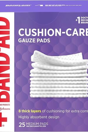 Band-Aid Brand Cushion Care Non-Stick Gauze Pads, Individually-Wrapped, Medium, 3 in x 3 in, 25 Count (Pack of 1)