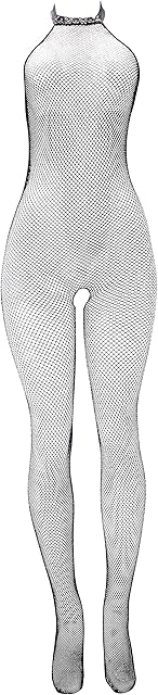 Women's Seamless Fishnet high Neck Halter Crotchless Bodystocking