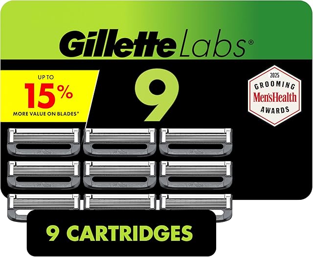GilletteLabs Razor Blade Refills, Ultimate Precision Trimmer, 5 Bladed Refills, Compatible with Exfoliating Bar and Heated Razors, 9 Count