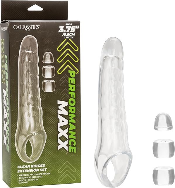 CalExotics Performance Maxx Clear Extension Kit, Penis Extender Added Length and Girth with 3 Stopper Rings for Customized Fit - SE-1632-50-3