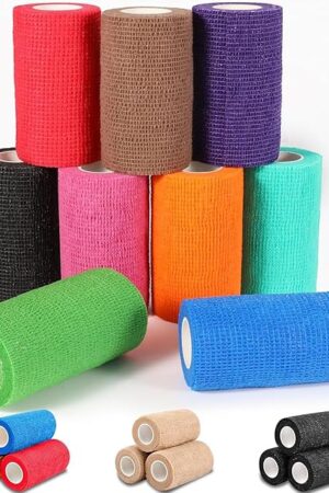 AZEN 9 Pack Self Adhesive Bandage Wrap, 4" X 5 Yards Elastic Cohesive Bandage Wrap, Color Athletic Tape, Tattoo Grip Tape Wrap, Vet Wrap, Ankle Tape