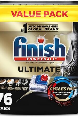 Finish Ultimate Dishwasher Pods, No Pre-Rinse Dishwasher Detergent Soap Removes Burnt-On Stain, with CycleSync Technology, Degreasing & Scrubbing Power, 76 Count