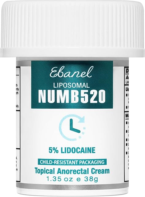 Ebanel 5% Lidocaine Numbing Cream, Pain Relief Burn Itch Numb Cream, Maximum Strength Topical Anesthetic with Allantoin, Vitamin E for Local and Anorectal Uses, Hemorrhoid Treatment, 135 Oz