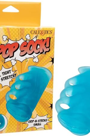 CalExotics Pop Sock! Grip-N-Stroke Small, 5.5 Inch Textured Male Masturbator with 3 Finger Grip, Dual Entry and Easy Cleaning Open End Blue SE-0936-70-3