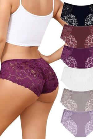Lace Bikini Panties Womens Cheeky Seamless Underwear Ladies No Show Hipster Underpants 6 Pack S-XXL