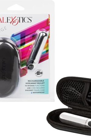 CalExotics Rechargeable Hideaway Bullet Vibrator, 10-Function Rechargeable Vibrating Massager with Travel Case - Silver SE-0062-40-2