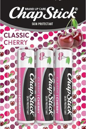 ChapStick Classic Skin Protectant Flavored Lip Balm Tube, Cherry Flavor, 015 Ounce (Pack of 3)