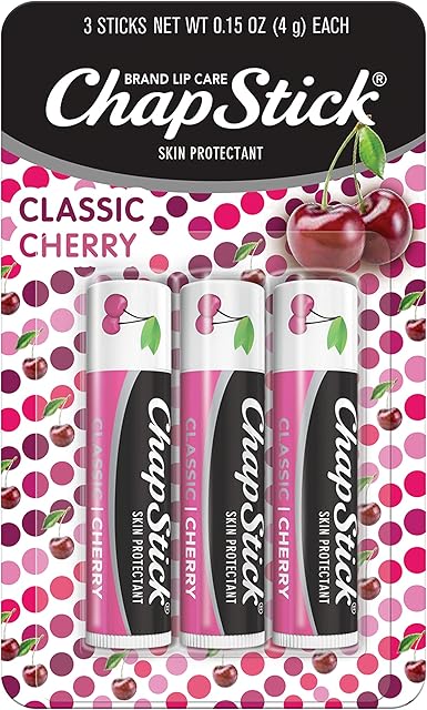 ChapStick Classic Skin Protectant Flavored Lip Balm Tube, Cherry Flavor, 015 Ounce (Pack of 3)