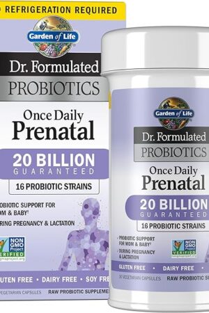 Garden of Life - Dr Formulated Probiotics Once Daily Prenatal - Acidophilus and Bifidobacteria Probiotic Support for Mom and Baby - Gluten, Dairy, and Soy-Free - 30 Vegetarian Capsules