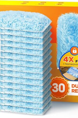 30 Count Duster Refill for Swiffer Duster with 1 Handle, One-Sided Disposable Dusters Refills with 4X Microfibers, Unscented Dusters for Cleaning Home, Furniture, Blinds & Vent