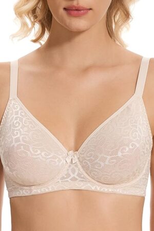 Women's Sexy Lace Mesh Plunge Bra See Through Underwire Plus Size Unlined Bras