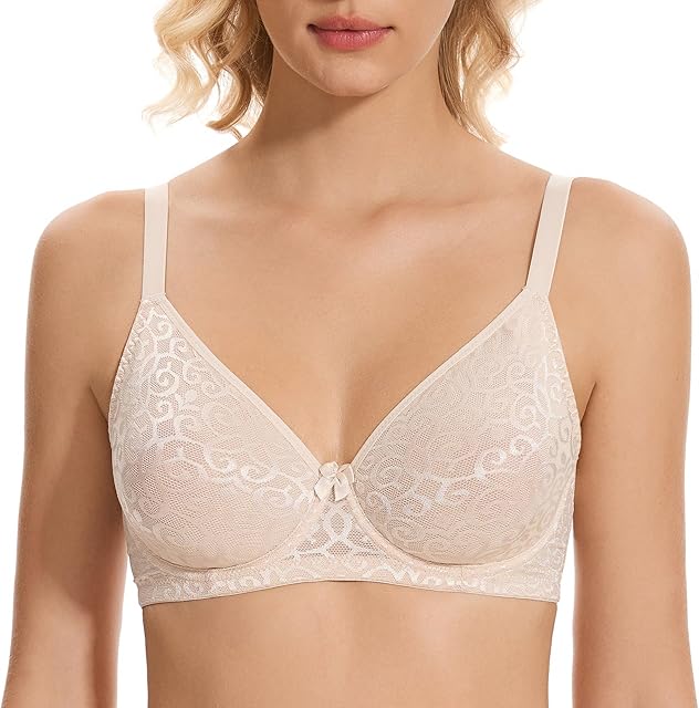 Women's Sexy Lace Mesh Plunge Bra See Through Underwire Plus Size Unlined Bras