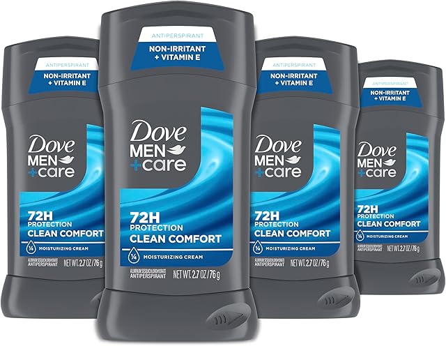 Dove Men+Care Antiperspirant Deodorant Stick 4 Count Clean Comfort 72-Hour Sweat & Odor Protection Antiperspirant for Men With 1/4 Moisturizing Cream 27 oz