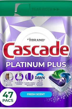 Cascade Platinum Plus Dishwasher Pods, Dishwasher Detergent, Dish Detergent Soap, Fresh, 47 Count