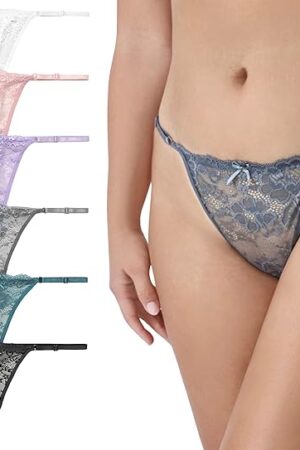 Women Floral Lace Thongs G-String Adjustable Low Rise Underwear Bridal Sexy Lace Lingerie Panties Pack 6