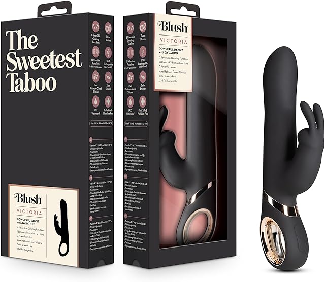 Blush Novelties Victoria - 6 Speed Reversible Gyrating Rabbit Vibe - Soft Flexible 13 Function Clit Stimulator - USB Rechargeable - IPX7 Waterproof - G Spot Stimulation - Satin Smooth Silicone