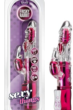 Blush 9" Frisky Rabbit Vibrator for Women Pleasure, Bunny Clit Stimulator - 48 Function Gyrating Shaft, 3 Vibration Points, Reversible Rotation, Soft Body-Safe TPE - Sexy Things Adult Toy - (Pink)