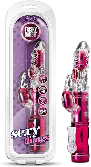 Blush 9" Frisky Rabbit Vibrator for Women Pleasure, Bunny Clit Stimulator - 48 Function Gyrating Shaft, 3 Vibration Points, Reversible Rotation, Soft Body-Safe TPE - Sexy Things Adult Toy - (Pink)