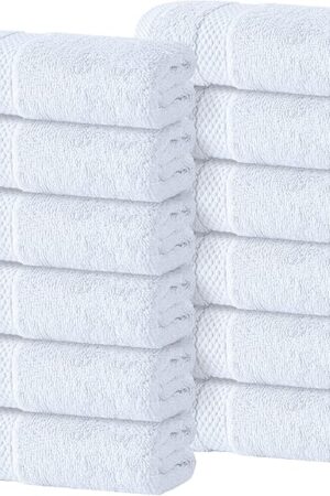 White Classic Luxury Cotton Washcloths 13x13 Inch - 650 GSM Turkish Cotton | Hotel, Spa, Bathroom Face Towel | 12 Pack
