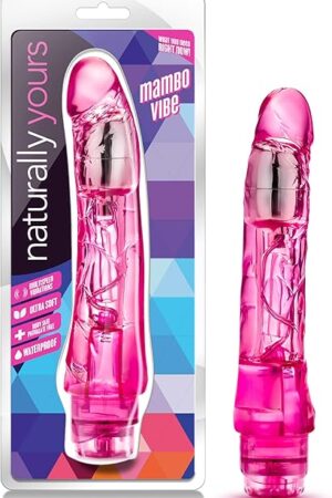 Blush Novelties Mambo Vibe - 9 Inch Long Soft Realistic Feel Vibrating Dildo - Slim 14" Multi Speed Flexible Vibrator - IPX7 Waterproof Sex Toy for Women Couples - Clear Pink