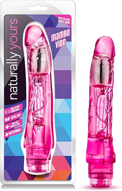 Blush Novelties Mambo Vibe - 9 Inch Long Soft Realistic Feel Vibrating Dildo - Slim 14" Multi Speed Flexible Vibrator - IPX7 Waterproof Sex Toy for Women Couples - Clear Pink