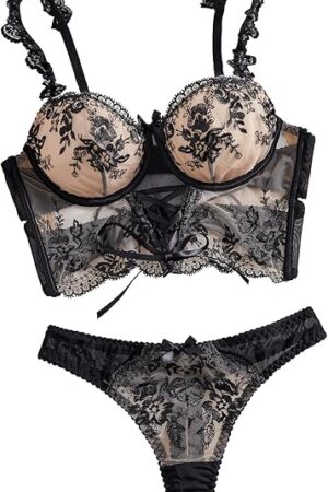 Floral Embroidered Lingerie Sets For Women Sexy Underwire Push Up Sexy Bra And Panty Sets